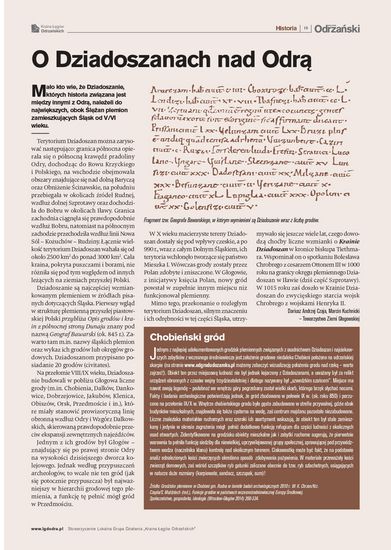 Artykuł o dziadoszanach nad Odrą i o grodzisku CHobienia wraz z fragmentem rękopisu Geografa bawarskiego 